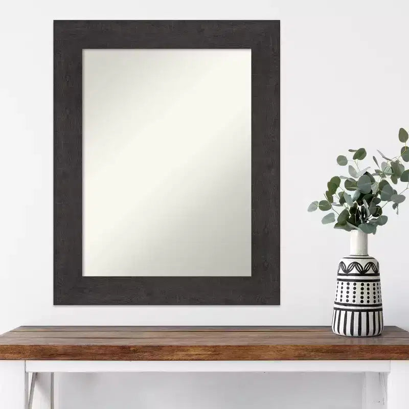 24" x 30" Non-Beveled Rustic Plank Espresso Wall Mirror - Amanti Art: Rectangle, Polystyrene Frame, Wall Mounted