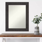24" x 30" Non-Beveled Rustic Plank Espresso Wall Mirror - Amanti Art: Rectangle, Polystyrene Frame, Wall Mounted