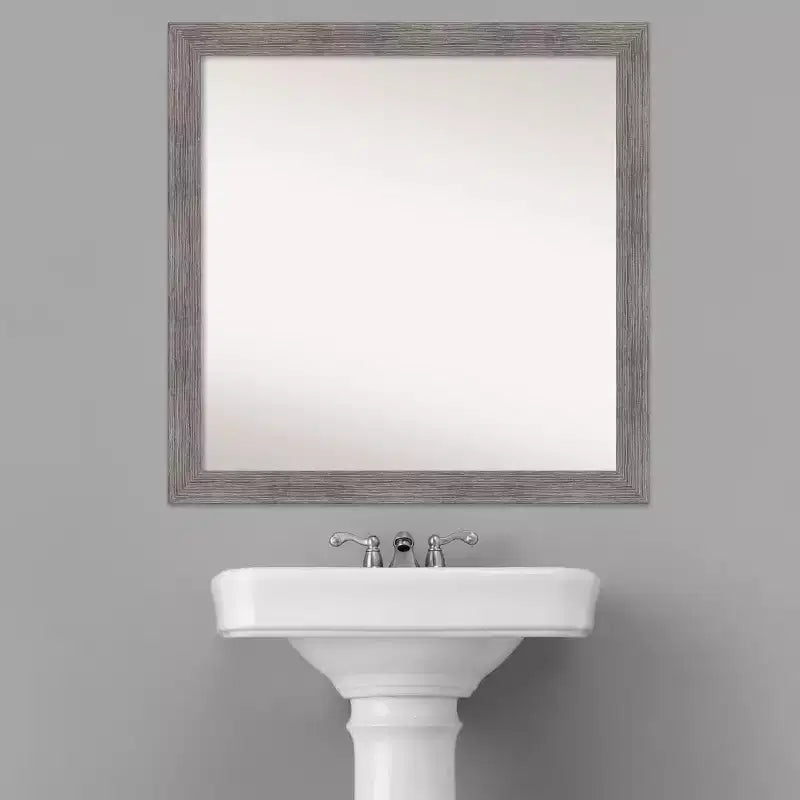 Miroir mural étroit de salle de bain gris rayé sans biseau 30 po x 30 po - Amanti Art : Quincaillerie de montage incluse, cadre en polystyrène