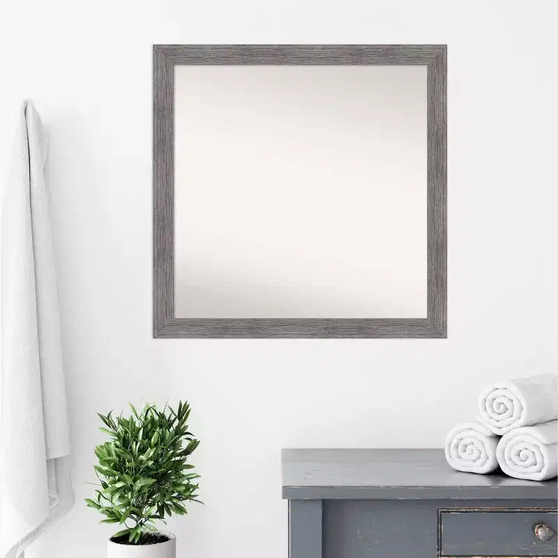 Miroir mural étroit de salle de bain gris rayé sans biseau 30 po x 30 po - Amanti Art : Quincaillerie de montage incluse, cadre en polystyrène