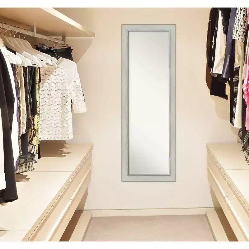 18" x 52" Non-Beveled Flair Silver Patina Full Length on The Door Mirror - Amanti Art: Bedroom Wall Mount, Easy to Hang