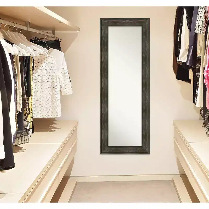 20" x 54" Non-Beveled Rail Rustic Char Full Length on The Door Mirror - Amanti Art: Polystyrene Frame, Includes Mounting Hardware