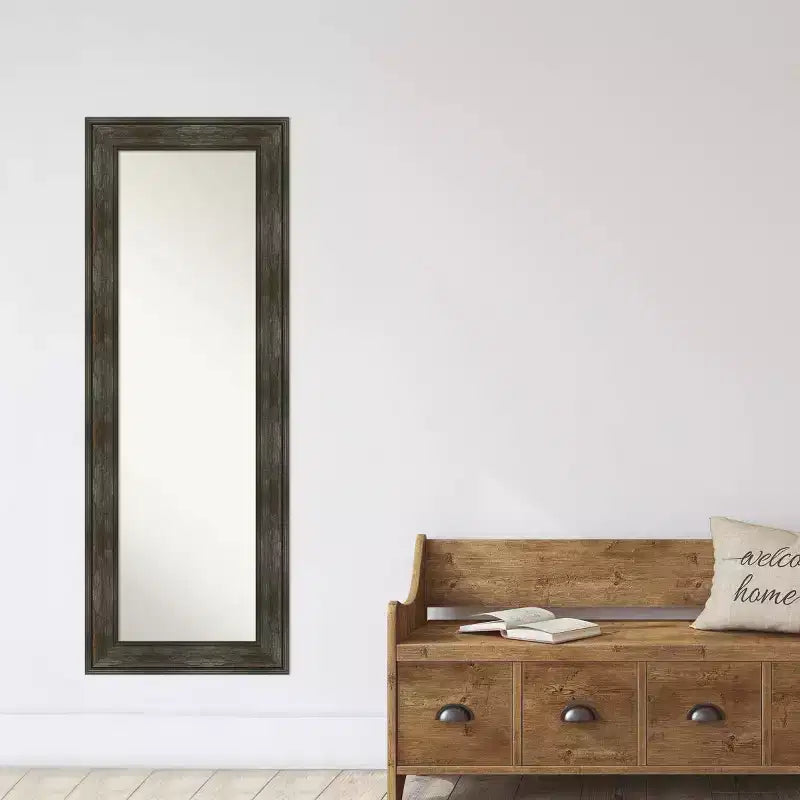20" x 54" Non-Beveled Rail Rustic Char Full Length on The Door Mirror - Amanti Art: Polystyrene Frame, Includes Mounting Hardware