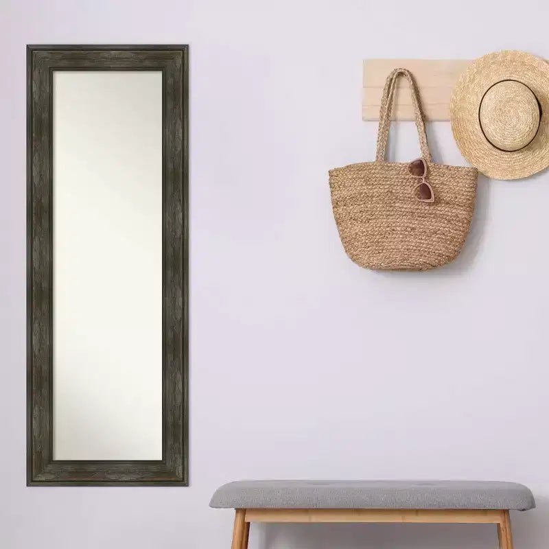 20" x 54" Non-Beveled Rail Rustic Char Full Length on The Door Mirror - Amanti Art: Polystyrene Frame, Includes Mounting Hardware