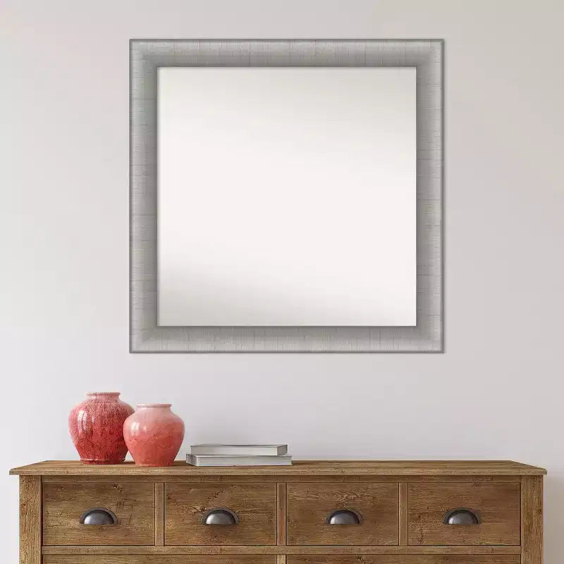 31" x 31" Non-Beveled Elegant Brushed Pewter Wall Mirror - Amanti Art