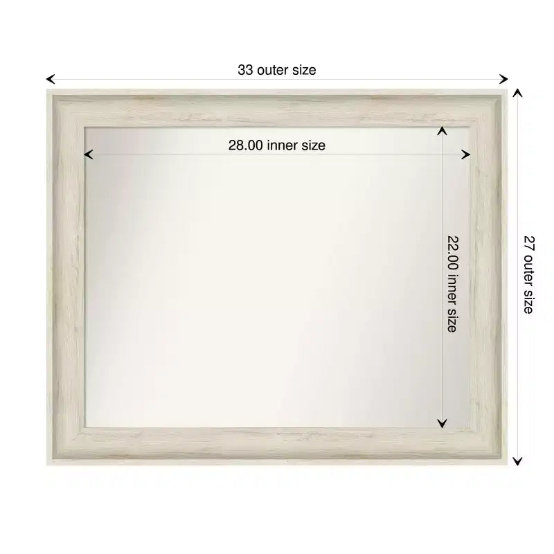 33" x 27" Non-Beveled Regal Birch Cream Bathroom Wall Mirror - Amanti Art: Rectangle, Polystyrene Frame, Wall Mounted