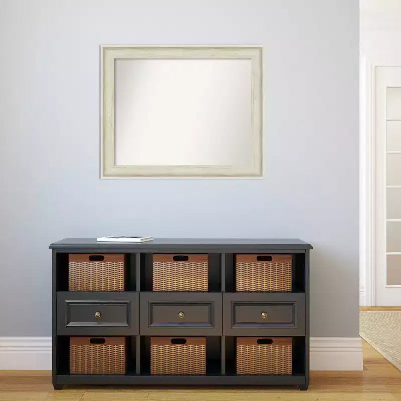 33" x 27" Non-Beveled Regal Birch Cream Bathroom Wall Mirror - Amanti Art: Rectangle, Polystyrene Frame, Wall Mounted
