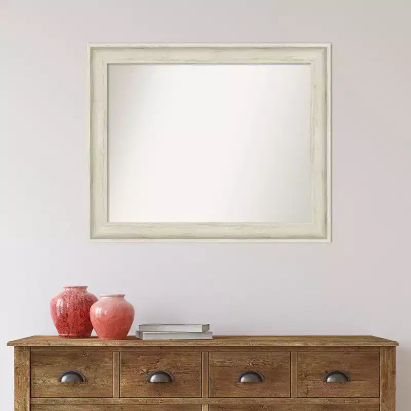 33" x 27" Non-Beveled Regal Birch Cream Bathroom Wall Mirror - Amanti Art: Rectangle, Polystyrene Frame, Wall Mounted