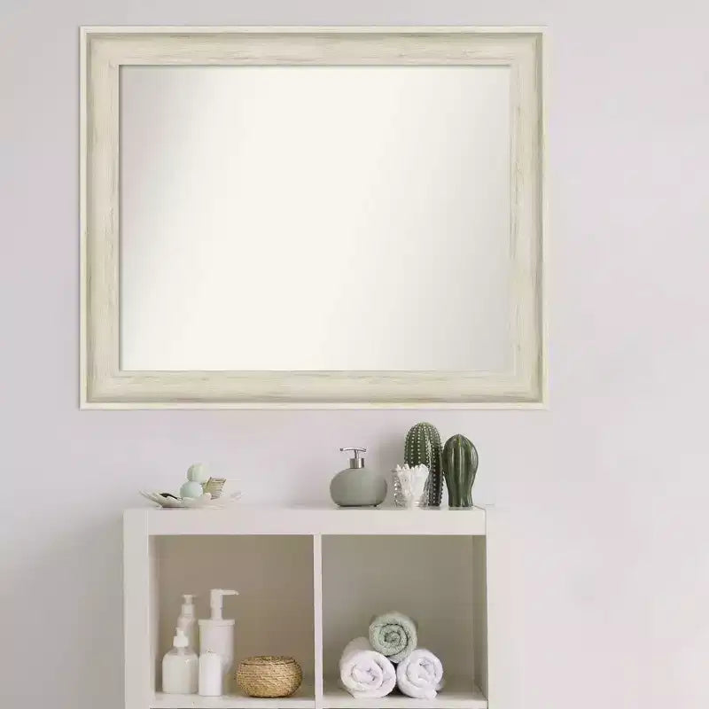 33" x 27" Non-Beveled Regal Birch Cream Bathroom Wall Mirror - Amanti Art: Rectangle, Polystyrene Frame, Wall Mounted