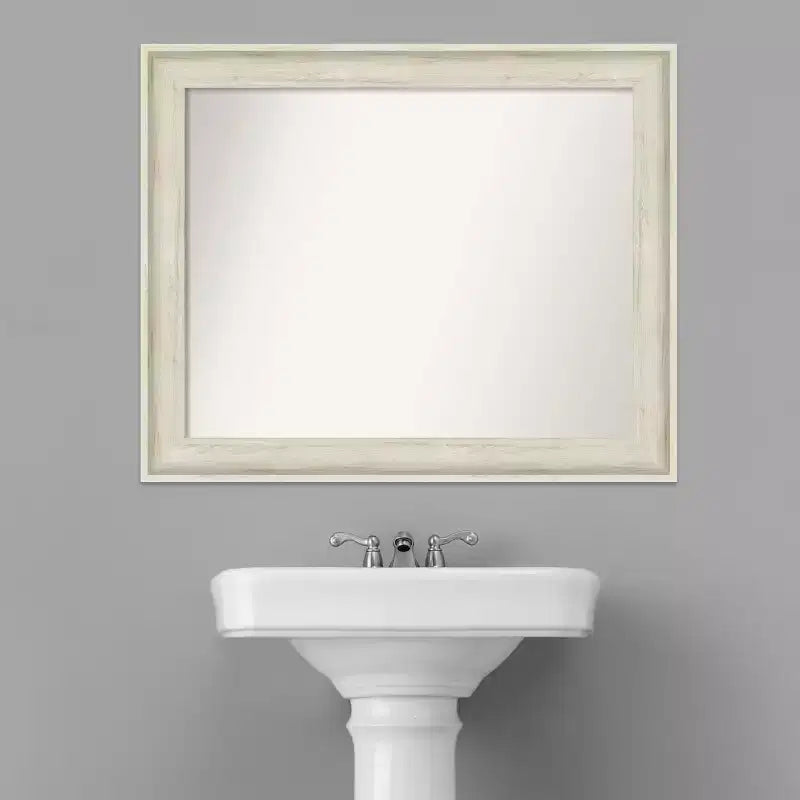 33" x 27" Non-Beveled Regal Birch Cream Bathroom Wall Mirror - Amanti Art: Rectangle, Polystyrene Frame, Wall Mounted