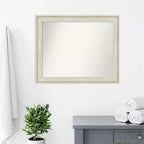 33" x 27" Non-Beveled Regal Birch Cream Bathroom Wall Mirror - Amanti Art: Rectangle, Polystyrene Frame, Wall Mounted