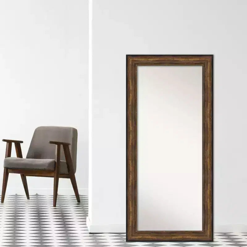 32" x 68" Non-Beveled Ballroom Bronze Full Length Floor Leaner Mirror - Amanti Art