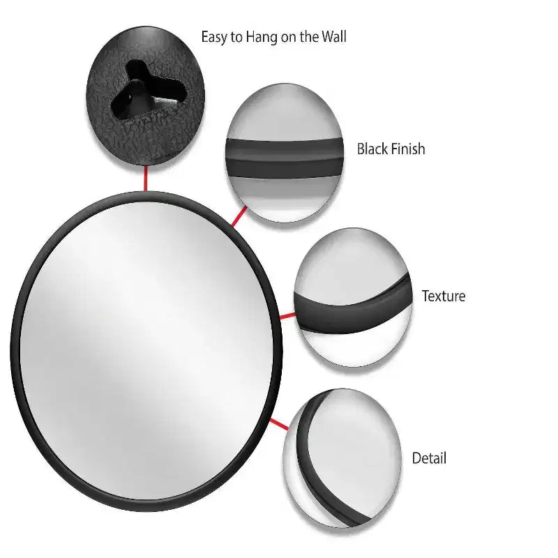 22" Nera Wall Mirror Black - Infinity Instruments: Modern Style, Plastic Frame, No Assembly, Wall Mounted