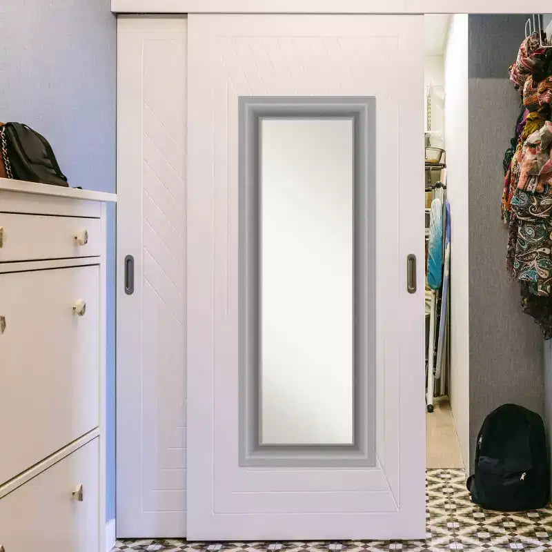 Miroir pleine longueur Amanti Art 20" x 54" en nickel poli sans biseau à suspendre à la porte : quincaillerie de montage incluse, forme rectangulaire