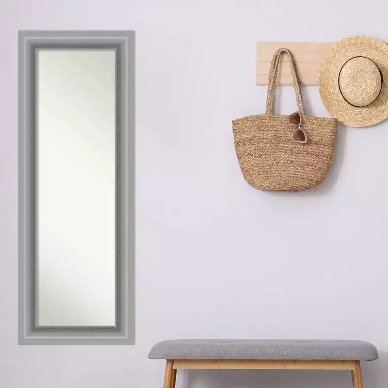Miroir pleine longueur Amanti Art 20" x 54" en nickel poli sans biseau à suspendre à la porte : quincaillerie de montage incluse, forme rectangulaire