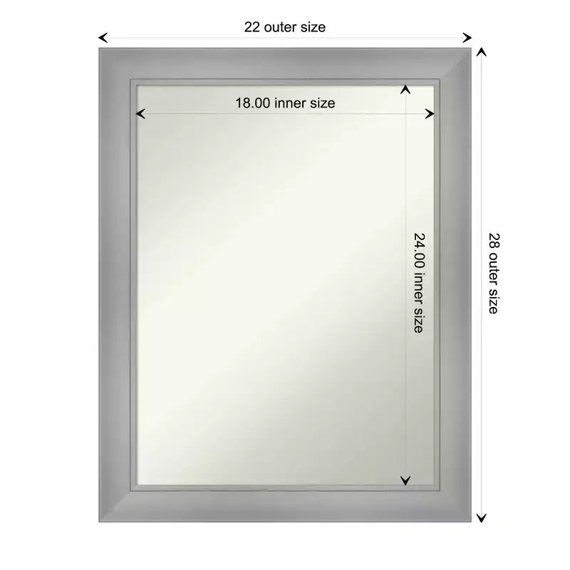 Miroir mural Flair nickel poli 22 po x 28 po sans biseau - Amanti Art : Rectangle, style moderne, matériel de montage inclus