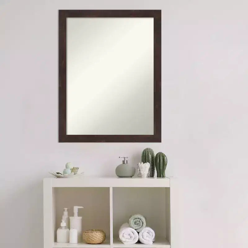 Miroir mural de salle de bain en bois Fresco non biseauté 21 po x 27 po Noyer foncé - Amanti Art : Quincaillerie de montage incluse