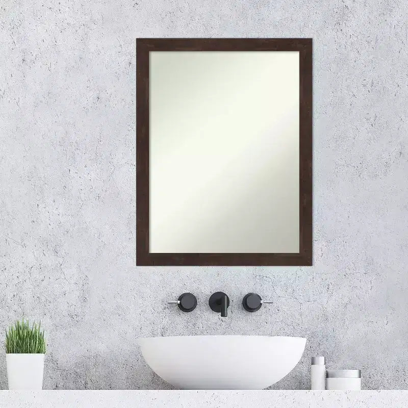 Miroir mural de salle de bain en bois Fresco non biseauté 21 po x 27 po Noyer foncé - Amanti Art : Quincaillerie de montage incluse