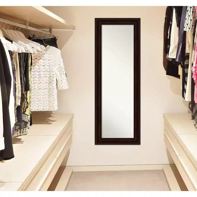 Amanti Art 19" x 53" Non-Beveled Coffee Bean Brown Full Length on The Door Mirror : Polystyrene Frame, Includes Mounting Hardware