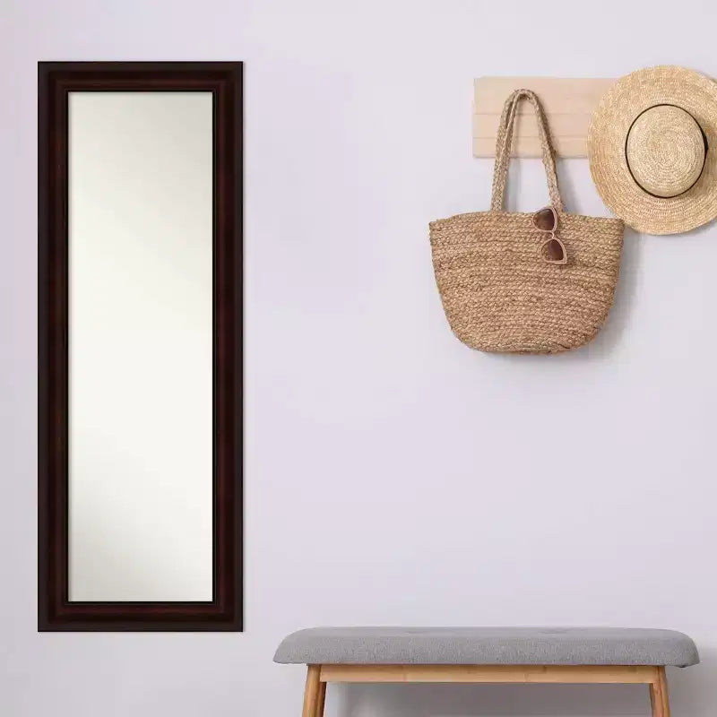 Amanti Art 19" x 53" Non-Beveled Coffee Bean Brown Full Length on The Door Mirror : Polystyrene Frame, Includes Mounting Hardware