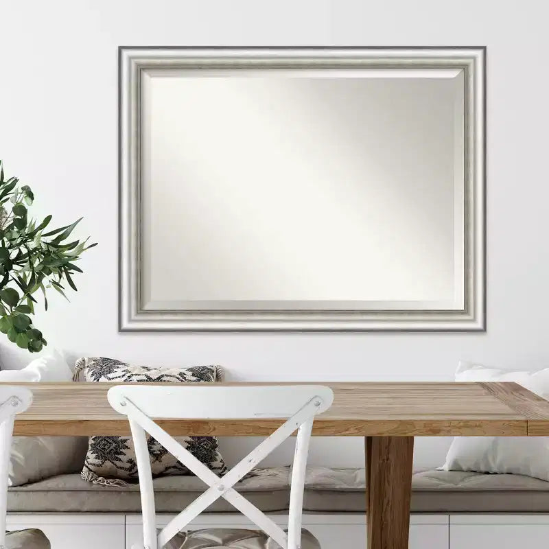 Miroir mural de salle de bain encadré en argent 45 po x 35 po - Amanti Art : Rectangle moderne, aucun assemblage requis