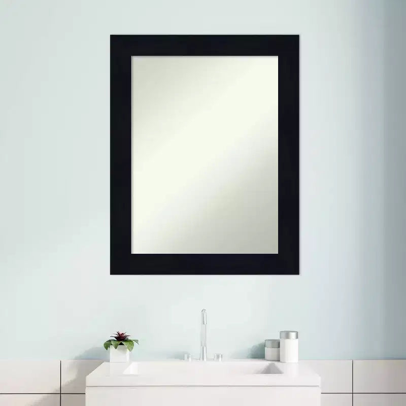22" x 28" Non-Beveled Shiplap Navy Wood Bathroom Wall Mirror - Amanti Art: Rectangle, Includes Mounting Hardware