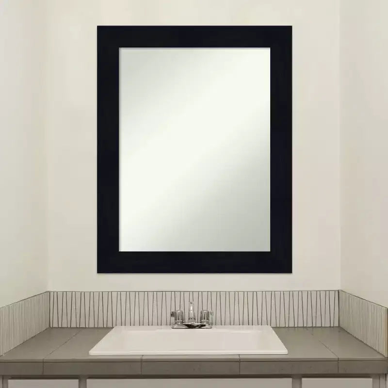 22" x 28" Non-Beveled Shiplap Navy Wood Bathroom Wall Mirror - Amanti Art: Rectangle, Includes Mounting Hardware