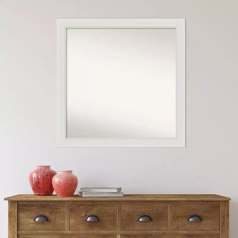 Miroir de salle de bain mural étroit et non biseauté 30" x 30" Flair Blanc doux - Amanti Art : Cadre en polystyrène carré moderne, montage mural