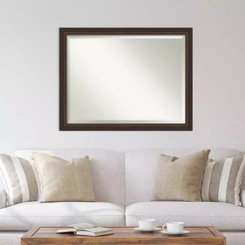 Amanti Art 45"x35" Beveled Lara Bronze Wood Wall Mirror: Modern Rectangular, No Assembly Required