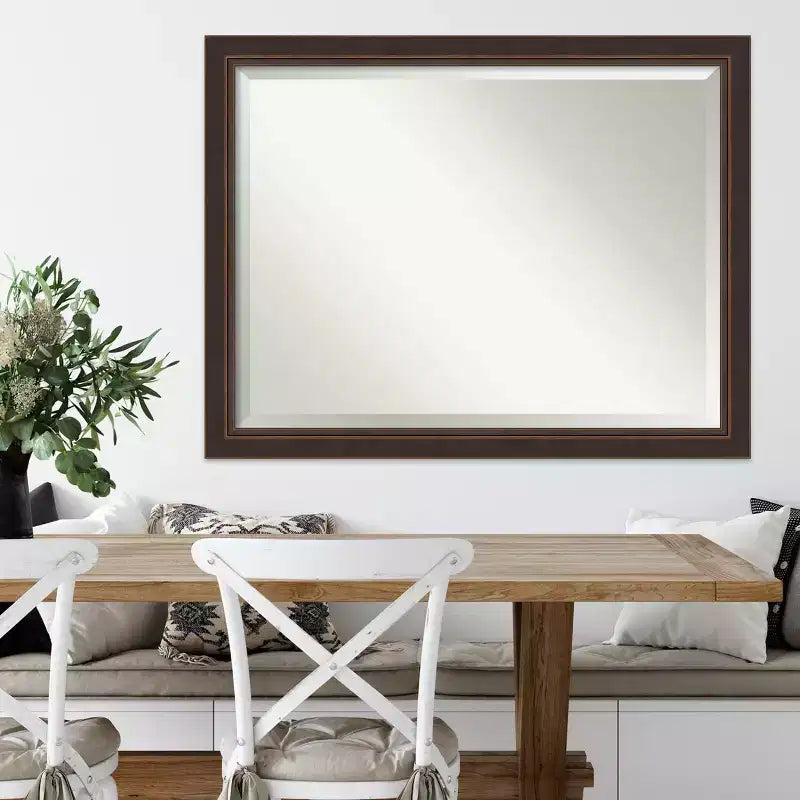 Amanti Art 45"x35" Beveled Lara Bronze Wood Wall Mirror: Modern Rectangular, No Assembly Required