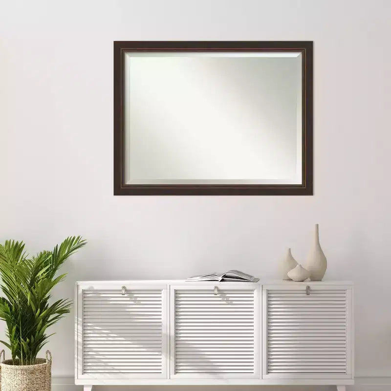 Amanti Art 45"x35" Beveled Lara Bronze Wood Wall Mirror: Modern Rectangular, No Assembly Required