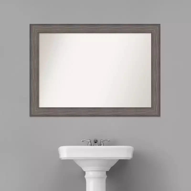 41" x 29" Non-Beveled Country Barn Wood Bathroom Wall Mirror Brown - Amanti Art