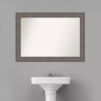 41" x 29" Non-Beveled Country Barn Wood Bathroom Wall Mirror Brown - Amanti Art