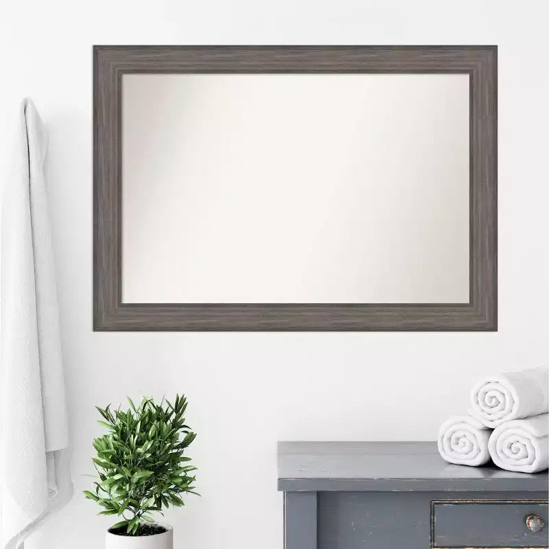 41" x 29" Non-Beveled Country Barn Wood Bathroom Wall Mirror Brown - Amanti Art
