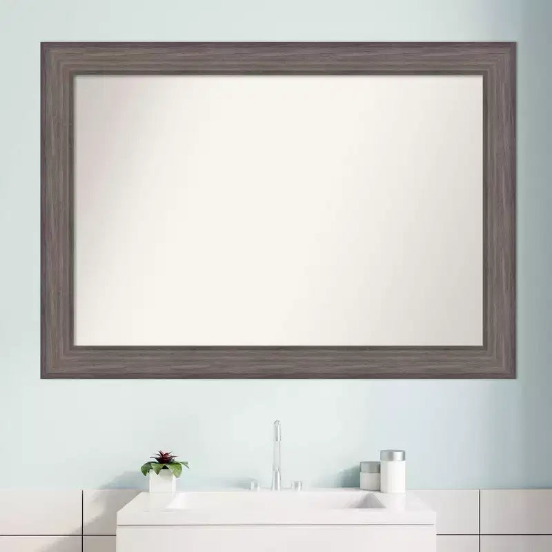 41" x 29" Non-Beveled Country Barn Wood Bathroom Wall Mirror Brown - Amanti Art