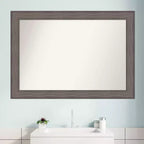 41" x 29" Non-Beveled Country Barn Wood Bathroom Wall Mirror Brown - Amanti Art