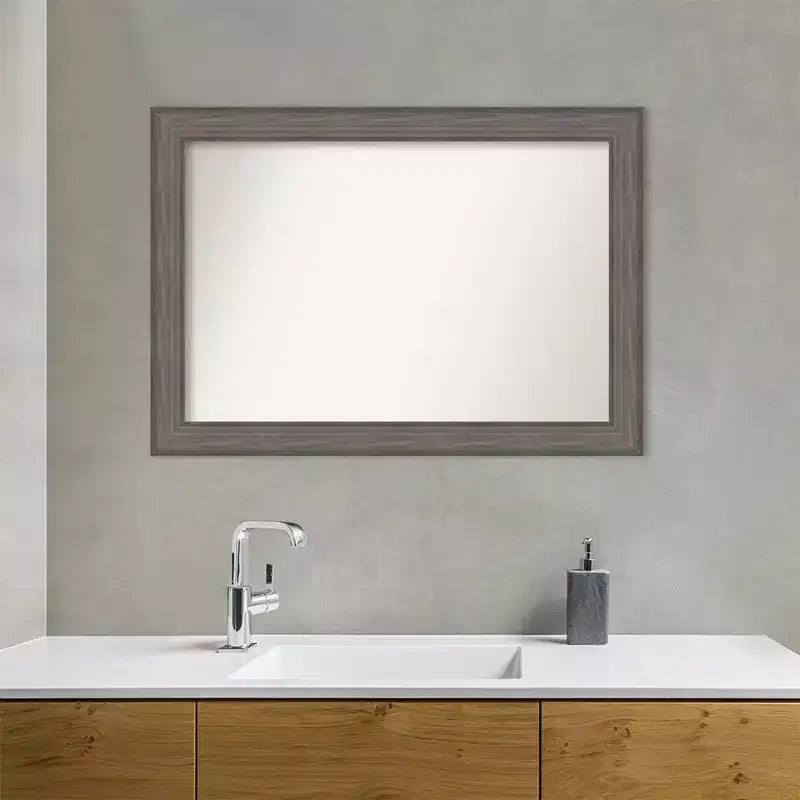 41" x 29" Non-Beveled Country Barn Wood Bathroom Wall Mirror Brown - Amanti Art
