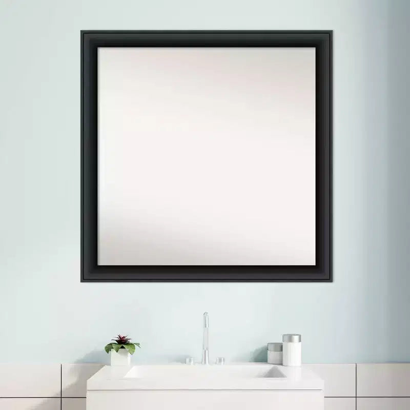 Miroir mural de salle de bain Nero Wood non biseauté 30 po x 30 po Noir - Amanti Art : Carré moderne, montage mural, cadre en bois