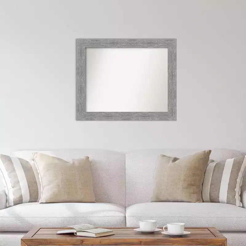 33" x 27" Non-Beveled Bark Rustic Gray Wall Mirror - Amanti Art: Modern Rectangle, Polystyrene Frame