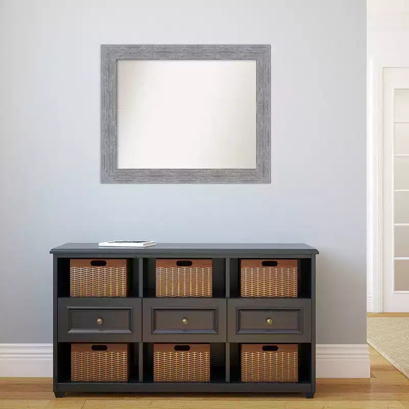 33" x 27" Non-Beveled Bark Rustic Gray Wall Mirror - Amanti Art: Modern Rectangle, Polystyrene Frame