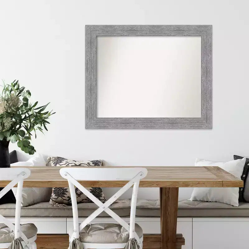 33" x 27" Non-Beveled Bark Rustic Gray Wall Mirror - Amanti Art: Modern Rectangle, Polystyrene Frame