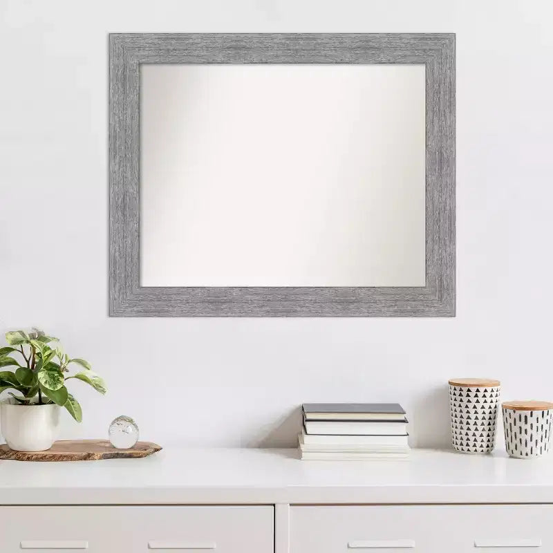 33" x 27" Non-Beveled Bark Rustic Gray Wall Mirror - Amanti Art: Modern Rectangle, Polystyrene Frame