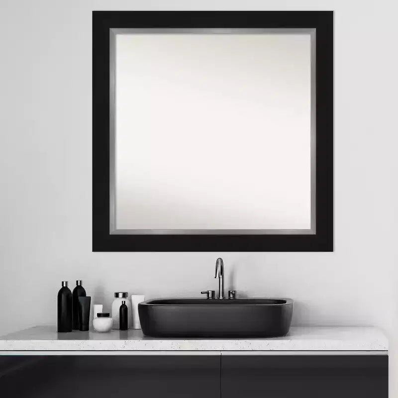 Miroir Mural Carré Noir Eva 32" x 32" pour Salle de Bain - Amanti Art : Style Moderne, Cadre en Polystyrène