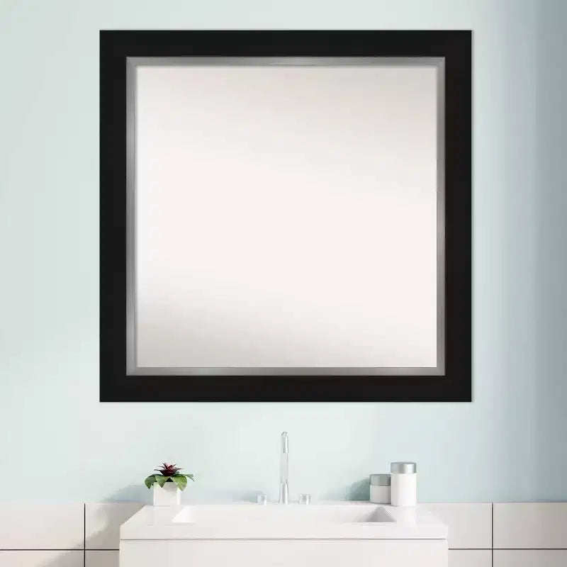 Miroir Mural Carré Noir Eva 32" x 32" pour Salle de Bain - Amanti Art : Style Moderne, Cadre en Polystyrène