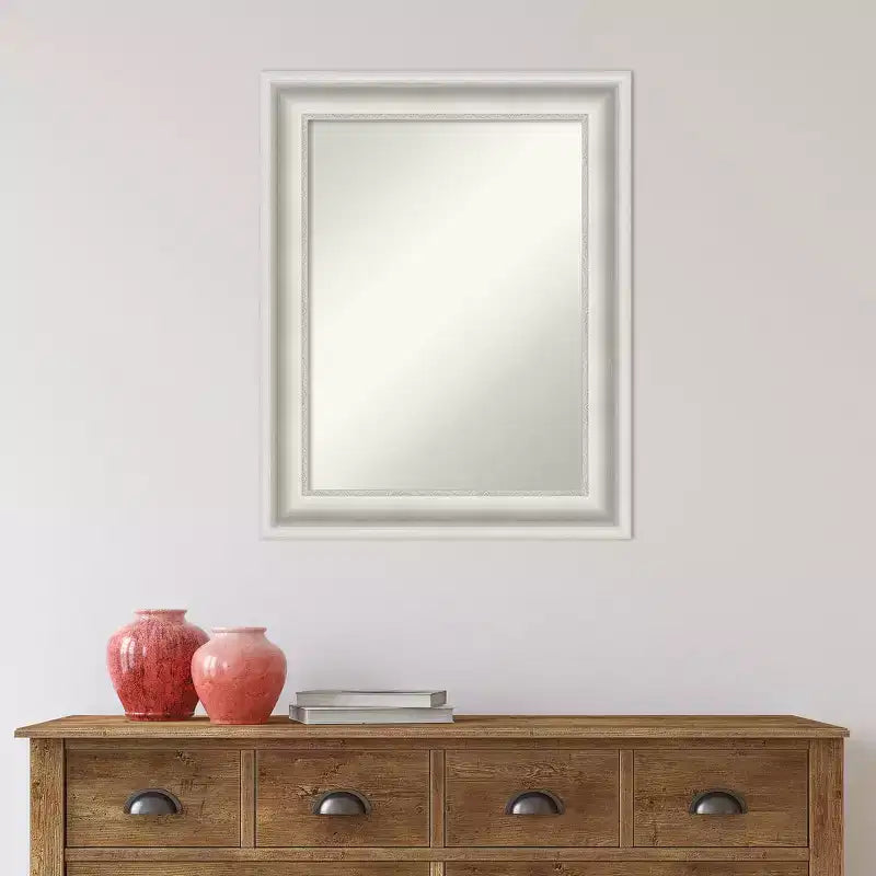 24" x 30" Non-Beveled Parlor White Bathroom Wall Mirror - Amanti Art: Modern Vanity, Includes Mounting Hardware