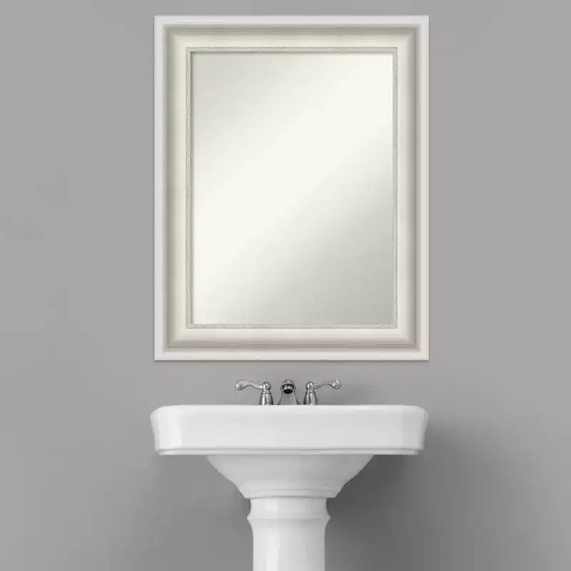 24" x 30" Non-Beveled Parlor White Bathroom Wall Mirror - Amanti Art: Modern Vanity, Includes Mounting Hardware