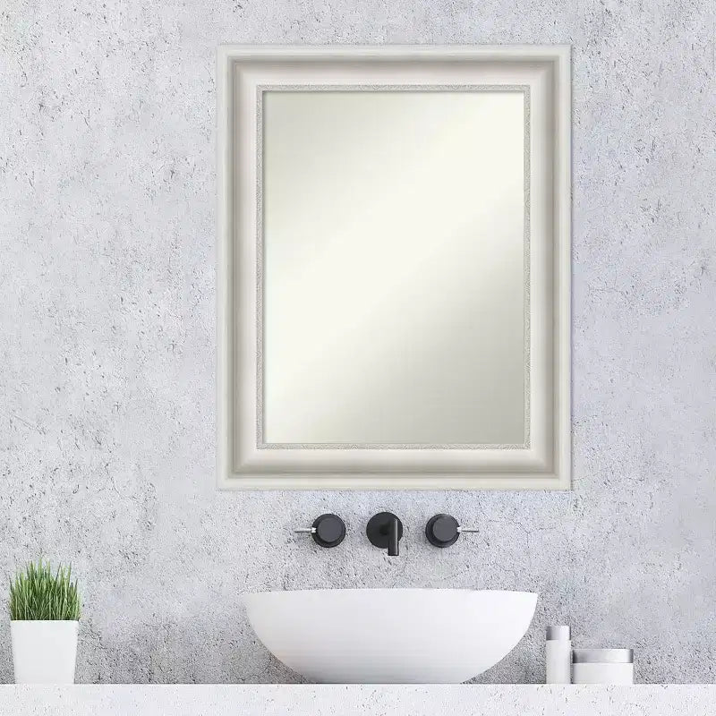 24" x 30" Non-Beveled Parlor White Bathroom Wall Mirror - Amanti Art: Modern Vanity, Includes Mounting Hardware