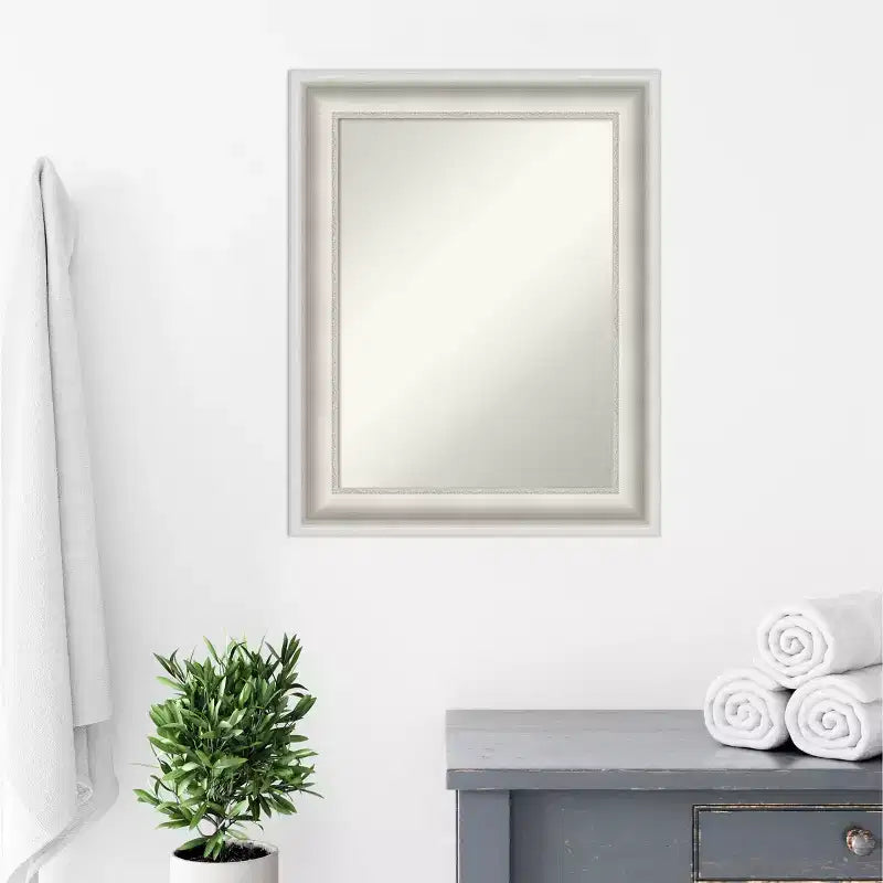 24" x 30" Non-Beveled Parlor White Bathroom Wall Mirror - Amanti Art: Modern Vanity, Includes Mounting Hardware