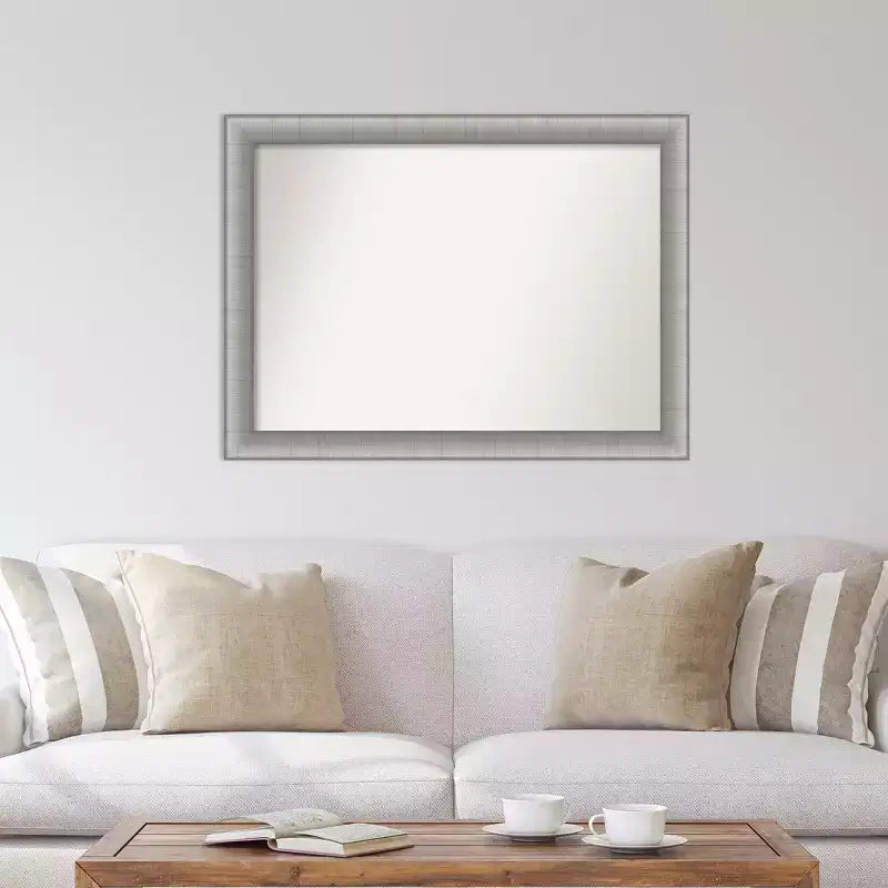 Miroir mural élégant en étain brossé non biseauté de 43 po x 32 po - Amanti Art : Cadre moderne en polystyrène, quincaillerie de montage incluse