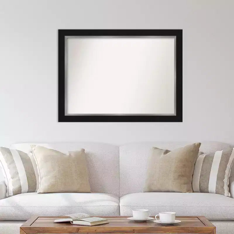 44" x 33" Non-Beveled Eva Black Silver Wall Mirror - Amanti Art